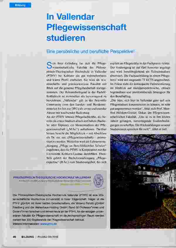 Vorschauseite 1: In Vallendar Pflegewissenschaft studieren