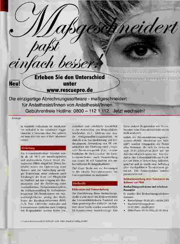 Vorschauseite 2: Veränderungen der Transfusionspraxis durch die Einführung von Patient Blood Management