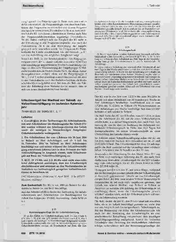 Vorschauseite 1: Urlaubsentgelt bei Wechsel von Teilzeitzu Vollzeitbeschäftigung im laufenden Kalenderjahr