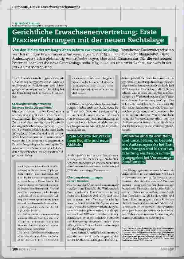 Vorschauseite 1: Gerichtliche Erwachsenenvertretung: Erste Praxiserfahrungen mit der neuen Rechtslage