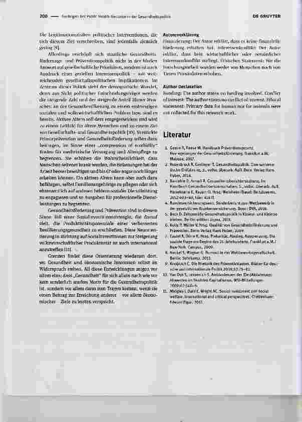 Vorschauseite 3: Der Public Health-Gedanke in der Gesundheitspolitik The role of public health in health policy