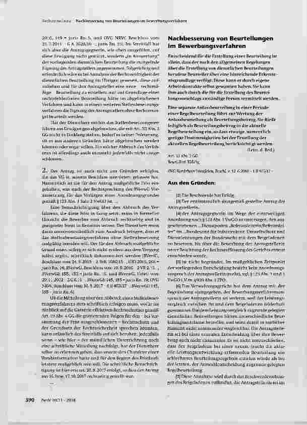 Vorschauseite 1: Nachbesserung von Beurteilungen im Bewerbungsverfahren