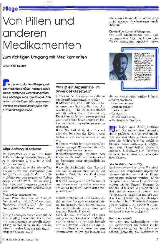 Vorschauseite 1: Von Pillen und anderen Medikamenten Zum richtigen Umgang mit Medikamenten