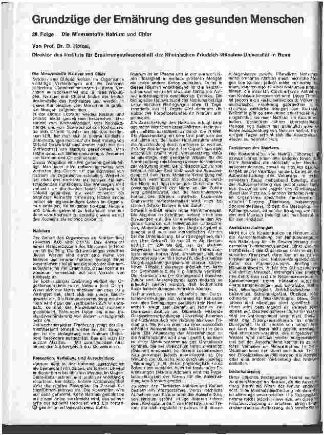 Vorschauseite 1: Grundzüge der Ernährung des gesunden Menschen 29.Folge: Die Mineralstoffe Natrium und Chlor