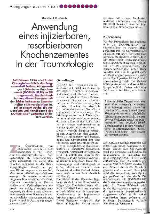 Vorschauseite 1: Anwendung eines injizierbaren, resorbierbaren Knochenzementes in der Traumatologie