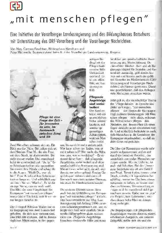 Vorschauseite 1: mit menschen pflegen Eine Initiative der Vorarlberger Landesregierung und des Bildungshauses Batschuns mit Unterstützung des ORF-Vorarlberg und der Vorarlberger Nachrichten