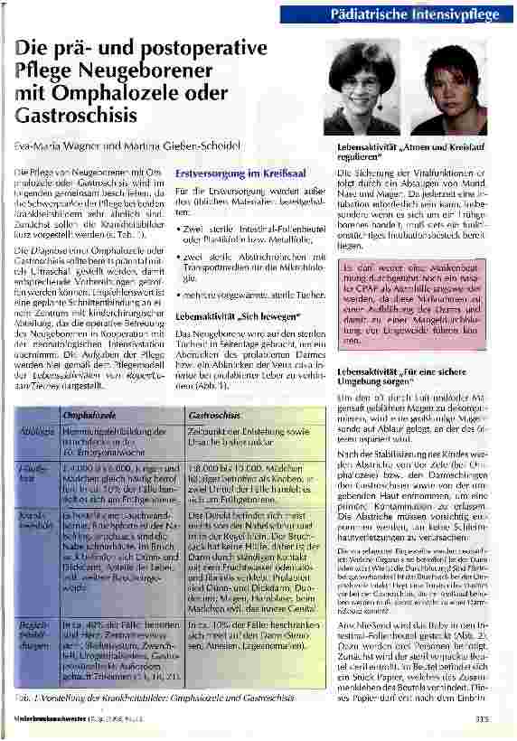 Vorschauseite 1: Die präund postoperative Pflege Neugeborener mit Omphalozele oder Gastroschisis