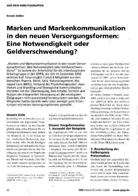 Vorschauseite 1: Marken und Markenkommunikation in den neuen Versorgungsformen: Eine Notwendigkeit oder Geldverschwendung?