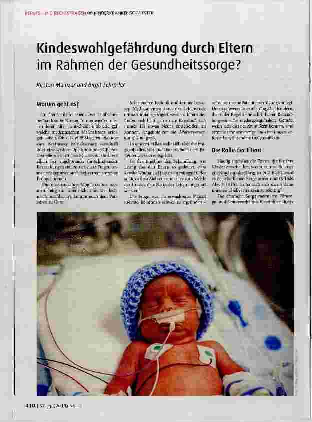 Vorschauseite 1: Kindeswohlgefährdung durch Eltern im Rahmen der Gesundheitssorge?