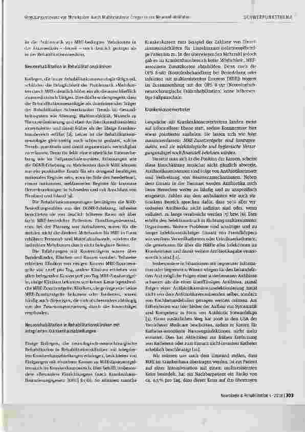 Vorschauseite 3: Vergütungsrelevanz von Mehrkosten durch Multiresistente Erreger in der Neurorehabilitation