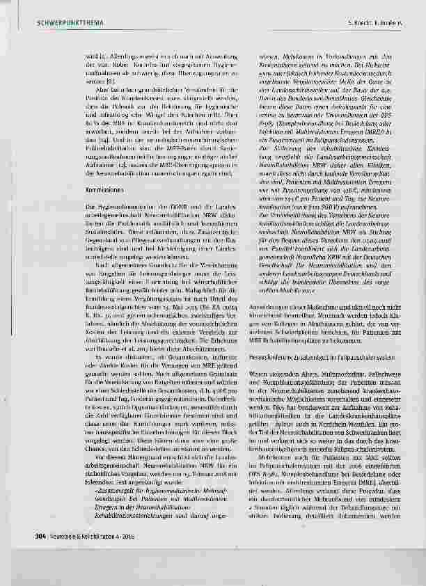 Vorschauseite 4: Vergütungsrelevanz von Mehrkosten durch Multiresistente Erreger in der Neurorehabilitation