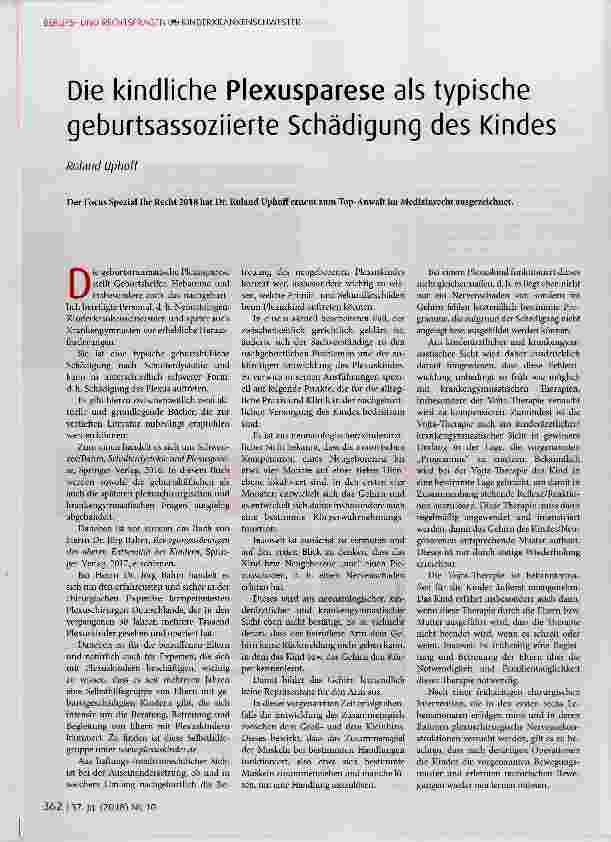 Vorschauseite 1: Die kindliche Plexusparese als typische geburtsassoziierte Schädigung des Kindes
