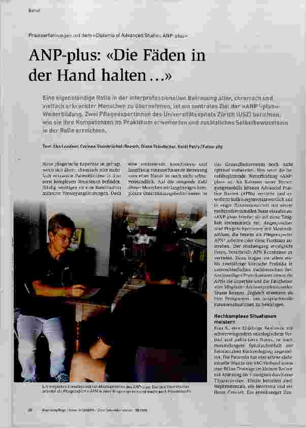 Vorschauseite 1: ANP-plus: «Die Fäden in der Hand halten...»