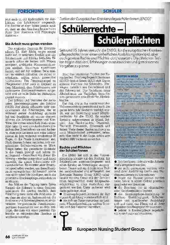 Vorschauseite 1: Schülerrechte -Schülerpflichten Treffen der Europäischen Krankenpflegeschüler/innen (ENSG)