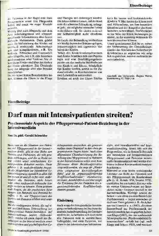 Vorschauseite 1: Darf man mit Intensivpatienten streiten? Psychosoziale Aspekte der Pflegepersonal-Patient Beziehung