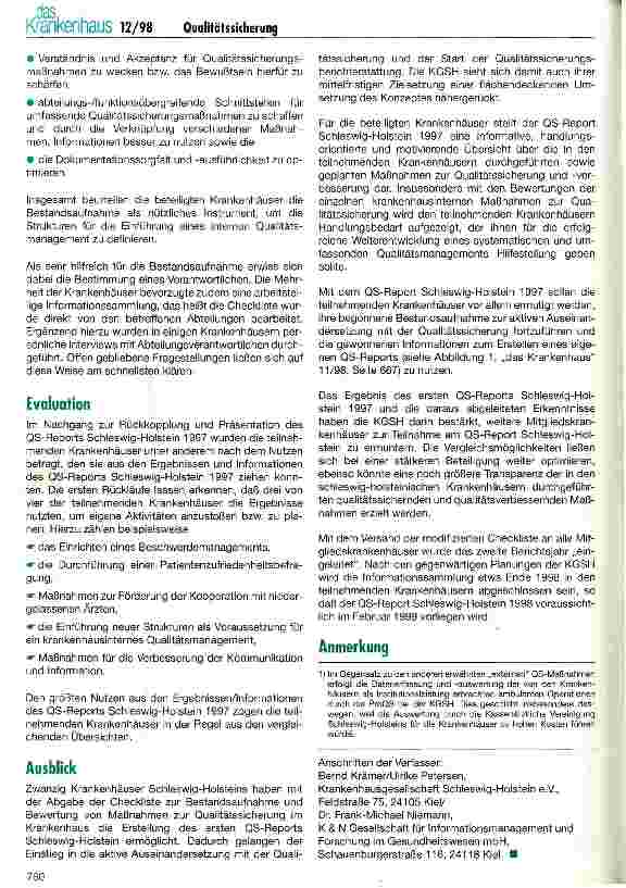 Vorschauseite 5: QS-Report Schleswig-Holstein 1997 (II) Umsetzung und erste Ergebnisse