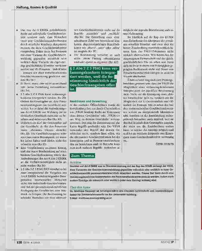 Vorschauseite 3: Verfassungsgerichtshof: „unbestimmtes“, nicht „drittes Geschlecht“