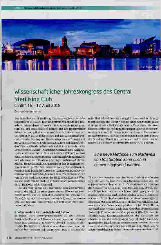 Vorschauseite 1: Wissenschaftlicher Jahreskongress des Central Sterilising Club Cardiff, 16. -17. April 2018