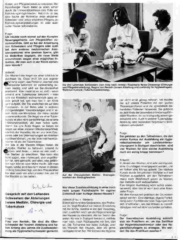 Vorschauseite 1: Die Thorax-chirurgische Spezialklinik Heidelberg-Rohrbach Die Entwicklung der Klinik Gespräch mit Schwestern der Abteilungen