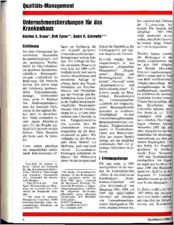 Vorschauseite 1: Unternehmungsberatungen für das Krankenhaus