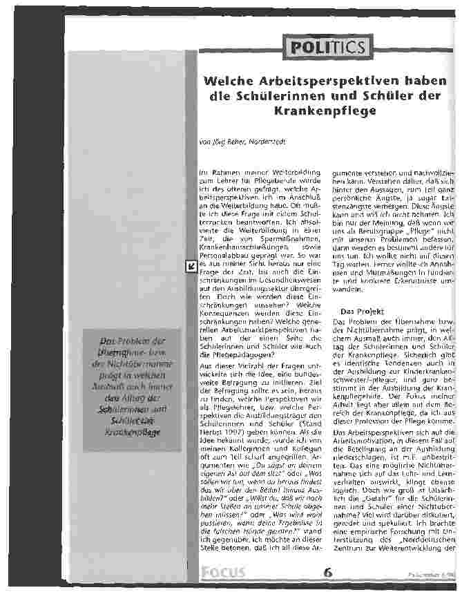 Vorschauseite 1: Welche Arbeitsperspektiven haben die Schülerinnen und Schüler der Krankenpflege