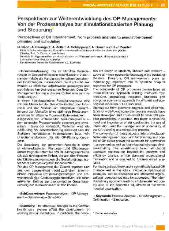 Vorschauseite 1: Perspektiven zur Weiterentwicklung des OP-Managements: Von der Prozessanalyse zur simulationsbasierten Planung und Steuerung