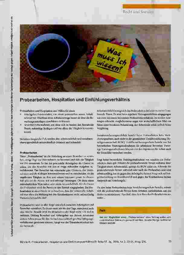 Vorschauseite 1: Probearbeiten, Hospitation und Einfühlungsverhältnis