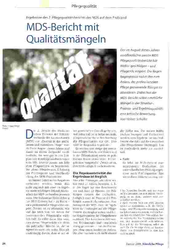 Vorschauseite 1: MDS-Bericht mit Qualitätsmängeln