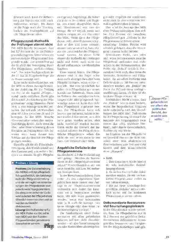 Vorschauseite 2: MDS-Bericht mit Qualitätsmängeln