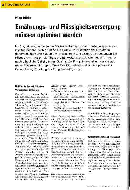 Vorschauseite 1: Ernährungsund Flüssigkeitsversorgung müssen optimiert werden