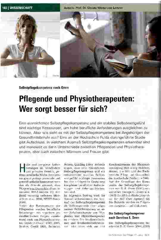 Vorschauseite 1: Pflegende und Physiotherapeuten Wer sorgt besser für sich?