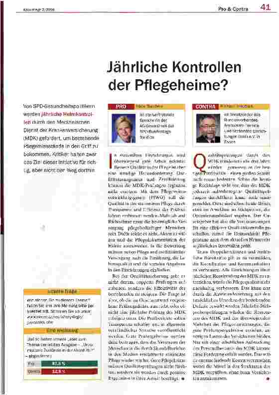 Vorschauseite 1: Jährliche Kontrollen der Pflegeheime?