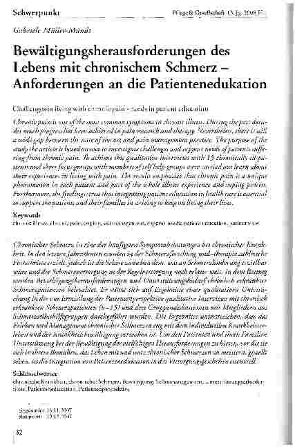 Vorschauseite 1: Bewältigungsherausforderungen des Lebens mit chronischem Schmerz -Anforderungen an die Patientenedukation
