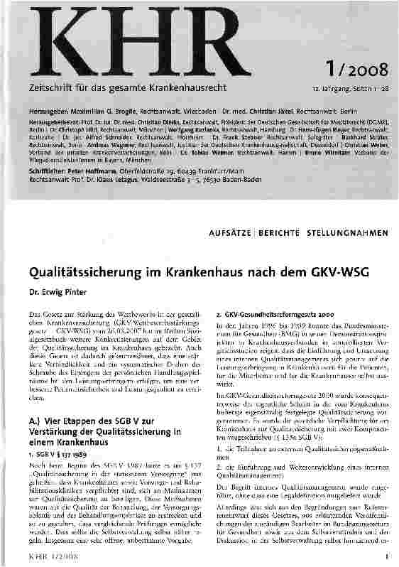 Vorschauseite 1: Qualitätssicherung im Krankenhaus nach dem GKV-WSG
