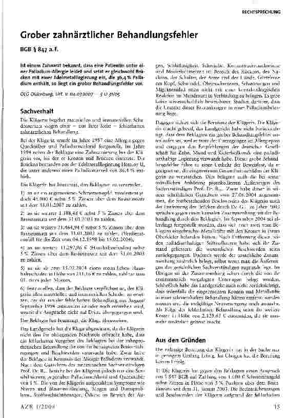 Vorschauseite 1: Grober zahnärztlicher Behandlungsfehler