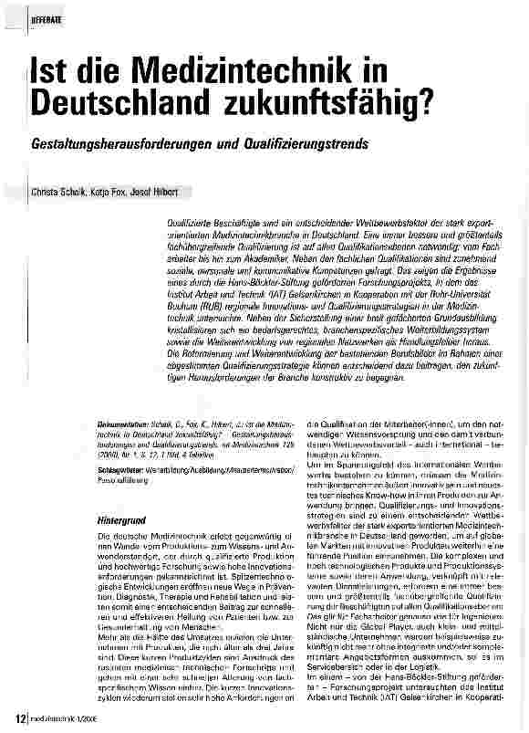 Vorschauseite 1: Ist die Medizintechnik in Deutschland zukunftsfähig?