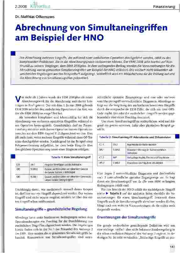 Vorschauseite 1: Abrechnung von Simultaneingriffen am Beispiel der HNO