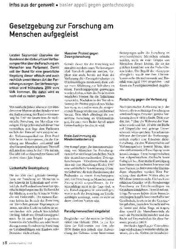 Vorschauseite 1: Gesetzgebung zur Forschung am Menschen aufgegleist