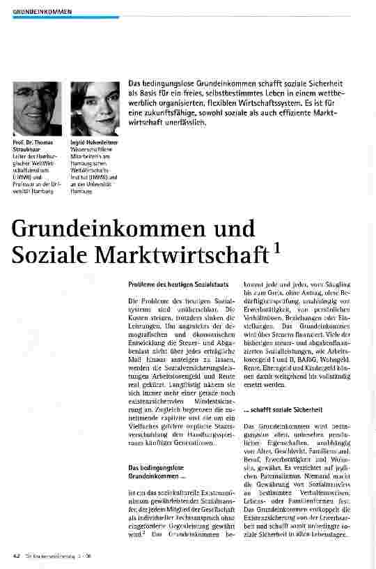Vorschauseite 1: Grundeinkommen und Soziale Marktwirtschaftl