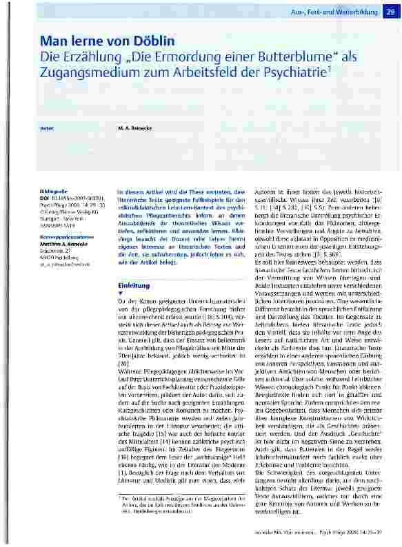 Vorschauseite 1: Man lerne von DöblinDie Erzählung „Die Ermordung einer Butterblume als Zugangsmedium zum Arbeitsfeld der Psychiatrie