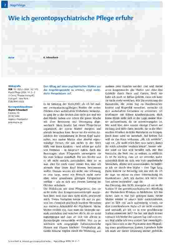 Vorschauseite 1: Wie ich gerontopsychiatrische Pflege erfuhr