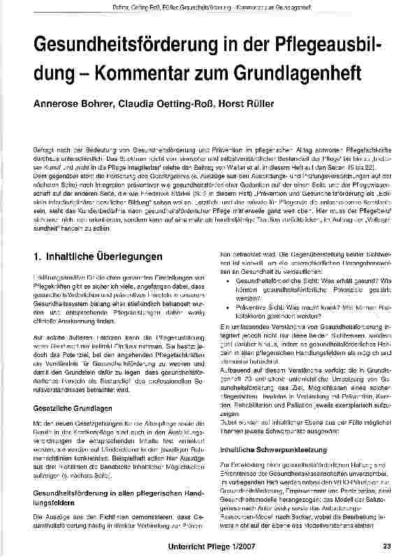 Vorschauseite 1: Gesundheitsförderung in der Pflegeausbildung - Kommentar zum Grundlagenheft
