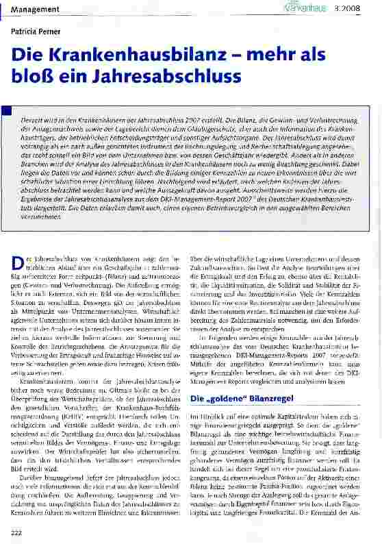 Vorschauseite 1: Die Krankenhausbilanz - mehr als bloß ein Jahresabschluss