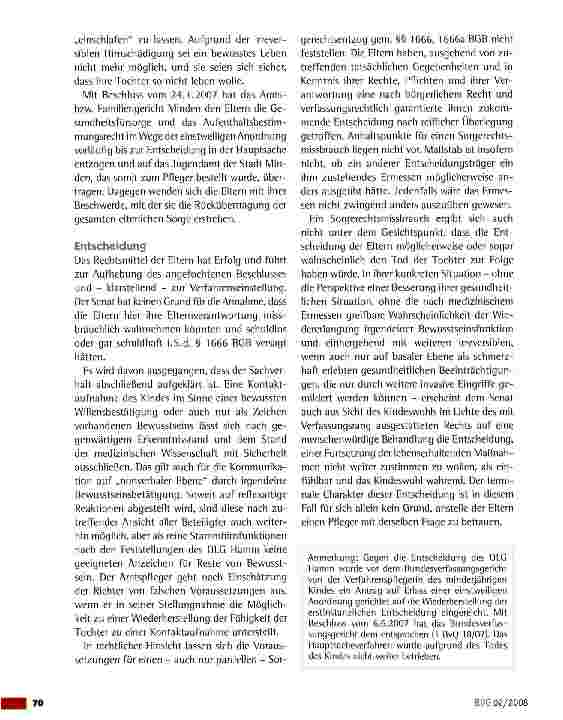 Vorschauseite 2: Entzug des elterlichen Aufenthaltsbestimmunssrechts und der Gesundheitsfürsorge wegen der Absicht der Eltern, lebenserhaltende medizinische Maßnahmen zu beenden