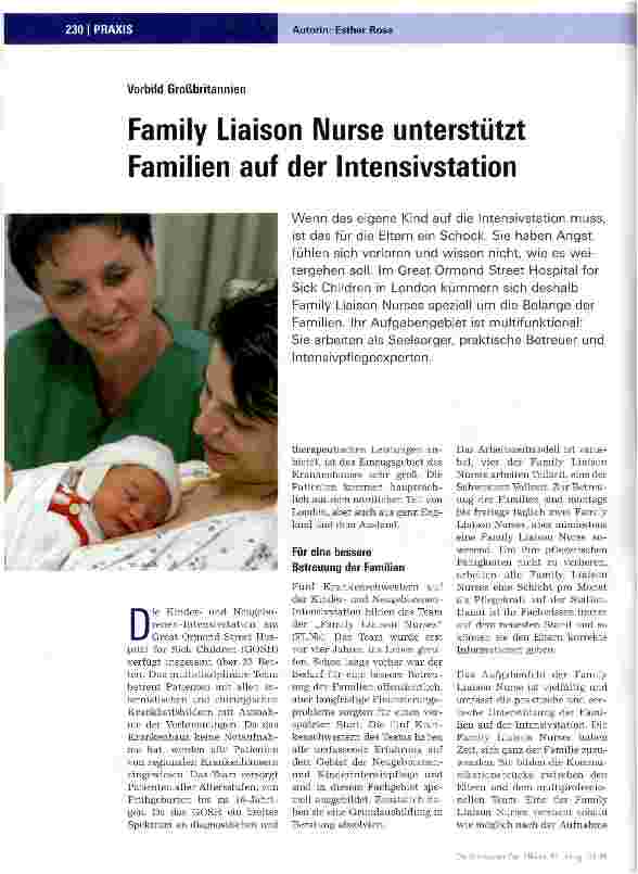 Vorschauseite 1: Family Liaison Nurse unterstützt Familien auf der Intensivstation