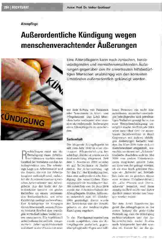 Vorschauseite 1: Außerordentliche Kündigung wegen menschenverachtender Äußerungen