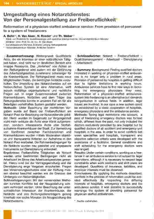 Vorschauseite 1: Umgestaltung eines Notarztdienstes:Von der Personalgestellung zur Freiberuflichkeit