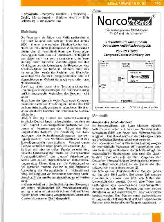 Vorschauseite 2: Umgestaltung eines Notarztdienstes:Von der Personalgestellung zur Freiberuflichkeit