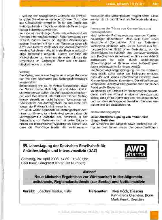 Vorschauseite 6: Umgestaltung eines Notarztdienstes:Von der Personalgestellung zur Freiberuflichkeit