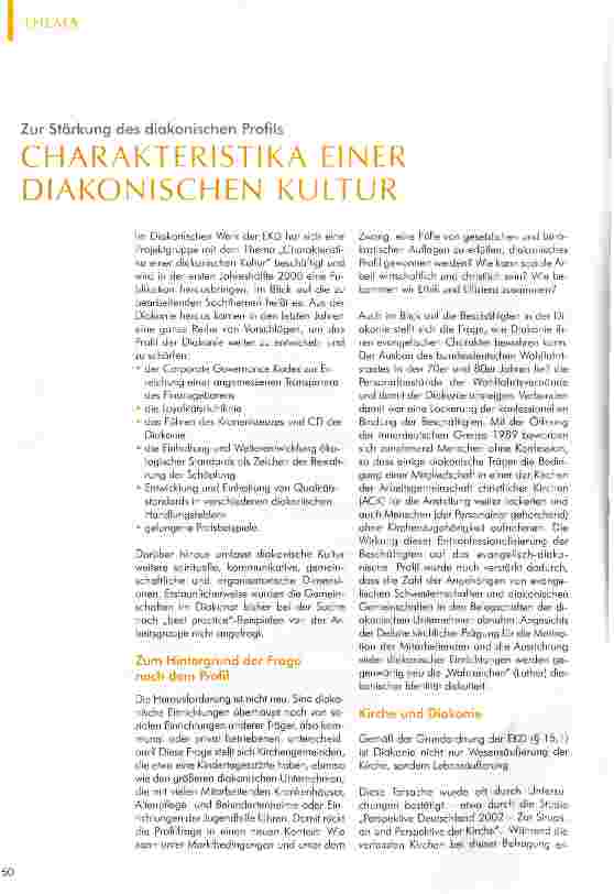 Vorschauseite 1: CHARAKTERISTIK EINER DIAKONISCHEN KULTUR